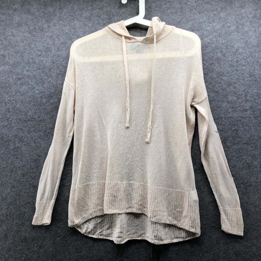 Tahari Linen Blend Hooded Knit Sweater Womens‎ Small Cream Lightweight Casual